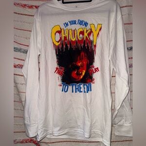 Universal White Chucky Graphic Long Sleeve Tee NWOT